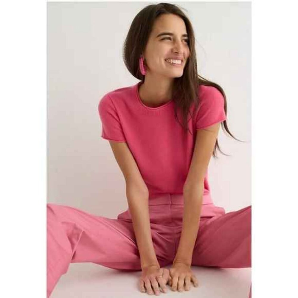 NWOT J. Crew Cashmere Relaxed T-Shirt Sweater Top Size XS Pink Short Sleeve